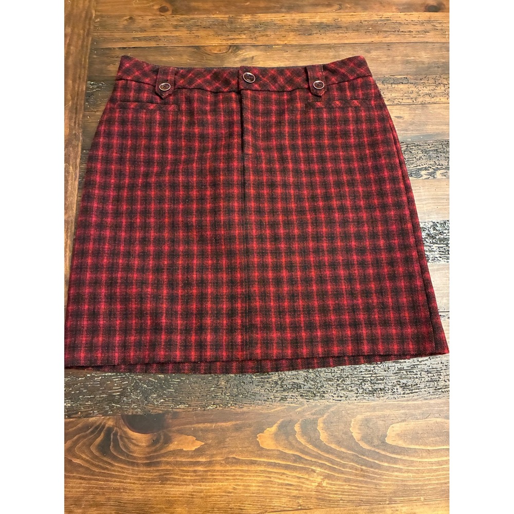 Eddie Bauer Plaid Skirt Wool Blend Women's Size 8 Vintage Preppy Mini Red Black